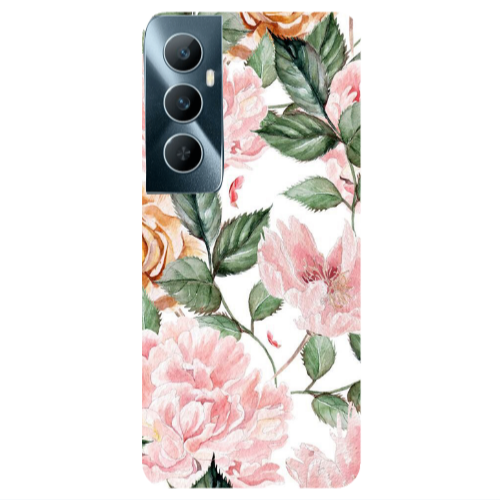 Realme C65 Pink rose and laves Transparent Silicone TPU Θήκη