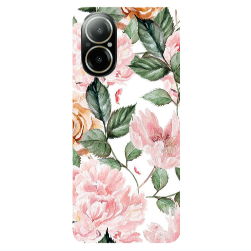 Realme C67 Pink rose and laves Transparent Silicone TPU Θήκη