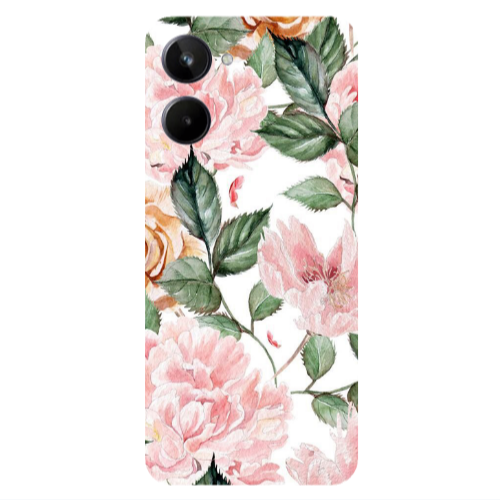 Realme 10 Pink rose and laves Transparent Silicone TPU Θήκη