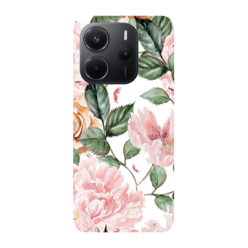 Xiaomi Redmi Note 14 Pink rose and laves Transparent Silicone TPU Θήκη