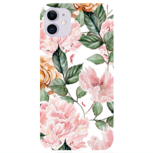 Apple iPhone 11  Pink rose and laves Transparent Silicone TPU Θήκη