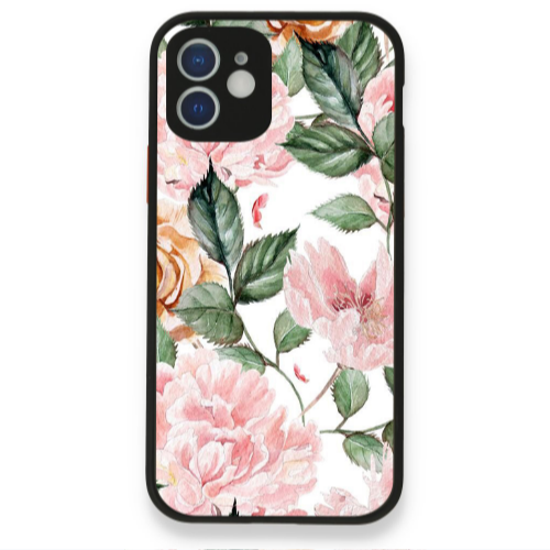 Apple iPhone 12 Pink rose and laves Black Glossy Θήκη