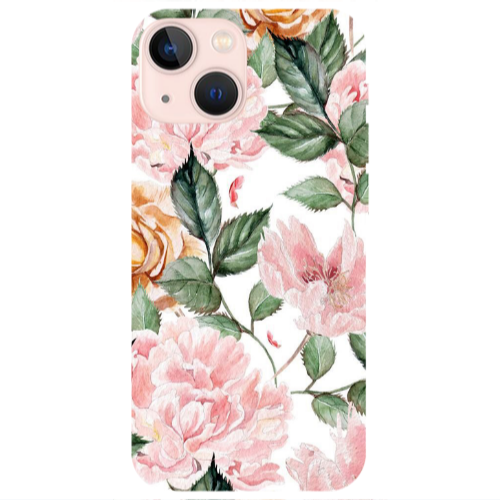 Apple iPhone 13 Pink rose and laves Transparent Silicone TPU Θήκη