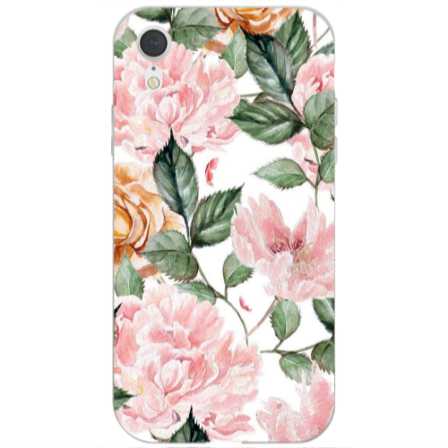 Apple iPhone Xr Pink rose and laves Transparent Silicone TPU Θήκη