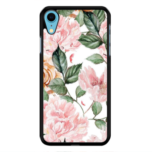 Apple iPhone Xr Pink rose and laves Black Glossy Θήκη
