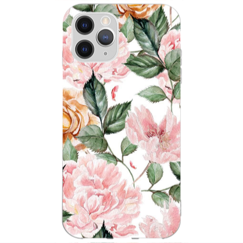 Apple iPhone 13 Pro Max Pink rose and laves Transparent Silicone TPU Θήκη