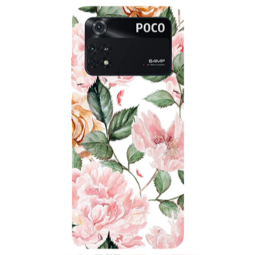 Xiaomi Poco M4 Pro 4G Pink rose and laves Transparent Silicone TPU Θήκη