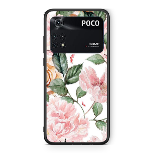 Xiaomi Poco M4 Pro 4G Pink rose and laves Black Glossy Θήκη
