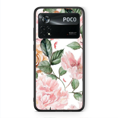 Xiaomi Poco X4 Pro Pink rose and laves Black Glossy Θήκη