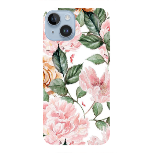 Apple iPhone 14 Plus Pink rose and laves Transparent Silicone TPU Θήκη