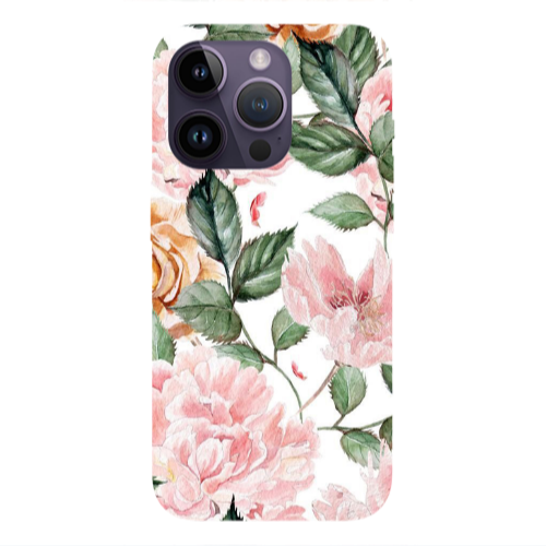Apple iPhone 14 Pro  Pink rose and laves Transparent Silicone TPU Θήκη
