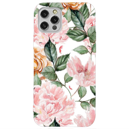 Apple iPhone 12 Pro Pink rose and laves Transparent Silicone TPU Θήκη