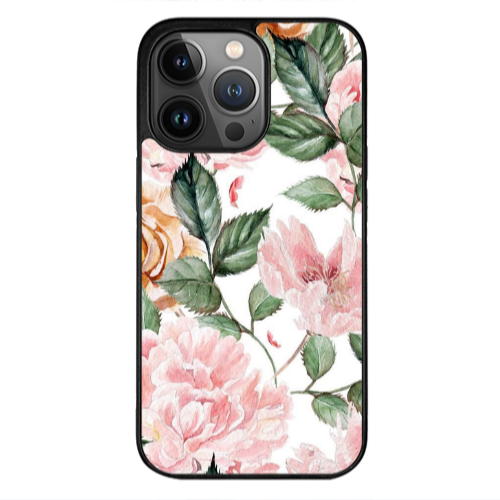 Apple iPhone 12 Pro Max Pink rose and laves Black Glossy Θήκη