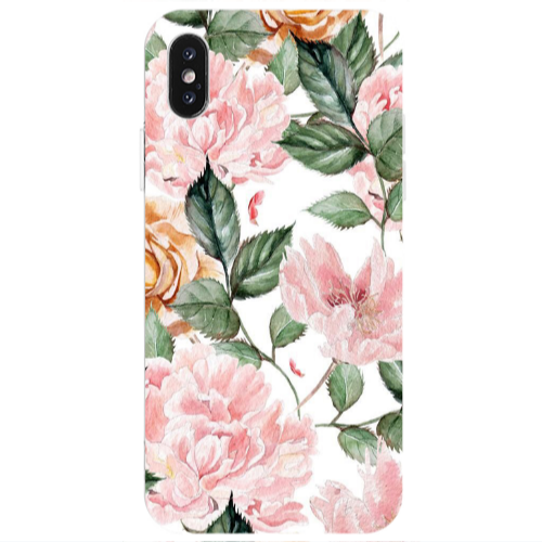 Apple iPhone Xs Max Pink rose and laves Transparent Silicone TPU Θήκη