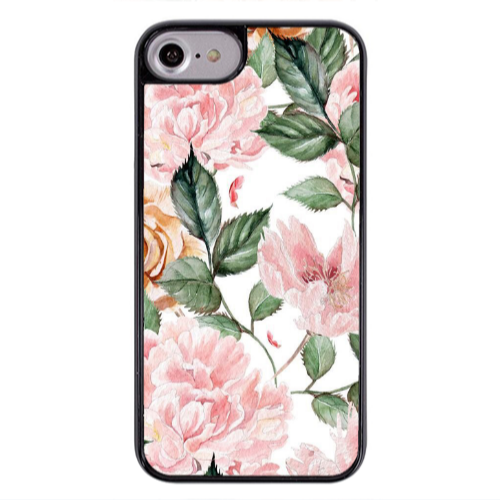 Apple iPhone 7 Pink rose and laves Black Glossy Θήκη