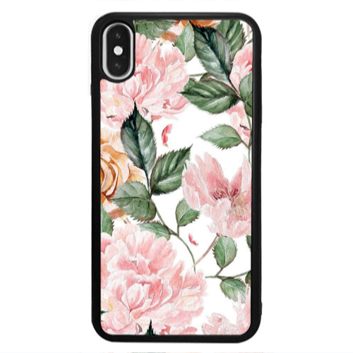 Apple iPhone Xs Pink rose and laves Black Glossy Θήκη