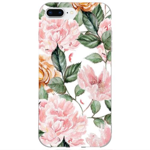 Apple iPhone 7 Plus Pink rose and laves Transparent Silicone TPU Θήκη