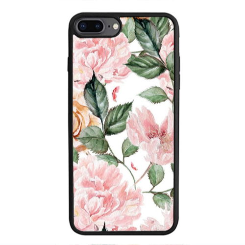 Apple iPhone 7 Plus Pink rose and laves Black Glossy Θήκη