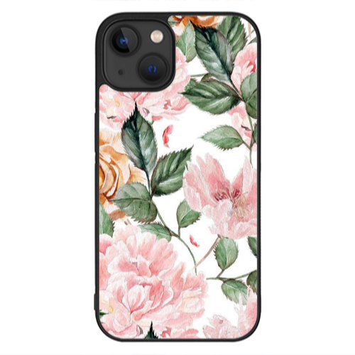 Apple iPhone 13 Mini Pink rose and laves Black Glossy Θήκη