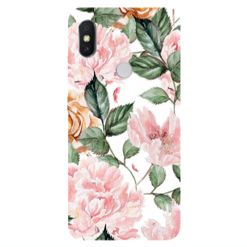 Xiaomi Redmi S2 Pink rose and laves Transparent Silicone TPU Θήκη