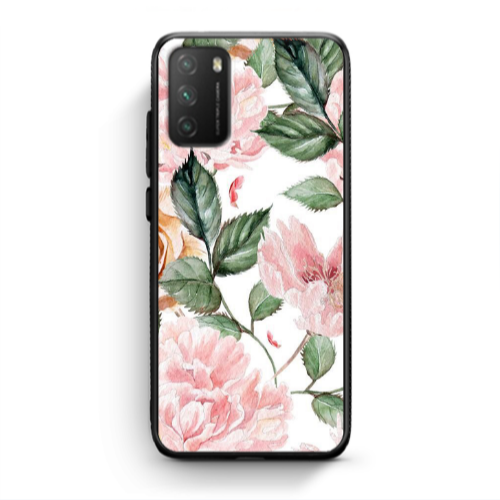 Xiaomi Poco M3 Pink rose and laves Black Glossy Θήκη