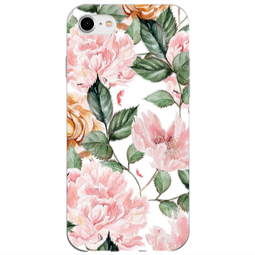 Apple iPhone SE 2020 Pink rose and laves Transparent Silicone TPU Θήκη