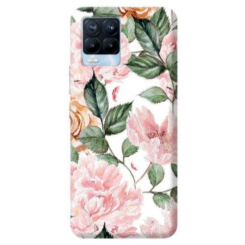 Realme 8 Pro Pink rose and laves Transparent Silicone TPU Θήκη