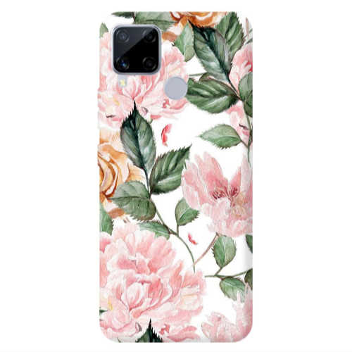 Realme C25S Pink rose and laves Transparent Silicone TPU Θήκη