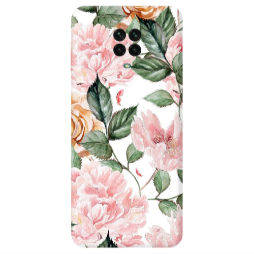 Xiaomi Redmi Note 9S Pink rose and laves Transparent Silicone TPU Θήκη