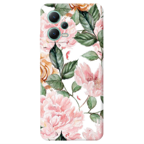 Xiaomi Redmi Note 12 Pro 5G Pink rose and laves Transparent Silicone TPU Θήκη