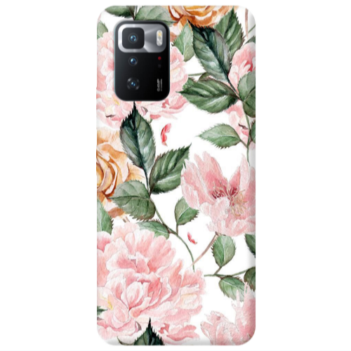 Xiaomi Poco X3 GT Pink rose and laves Transparent Silicone TPU Θήκη