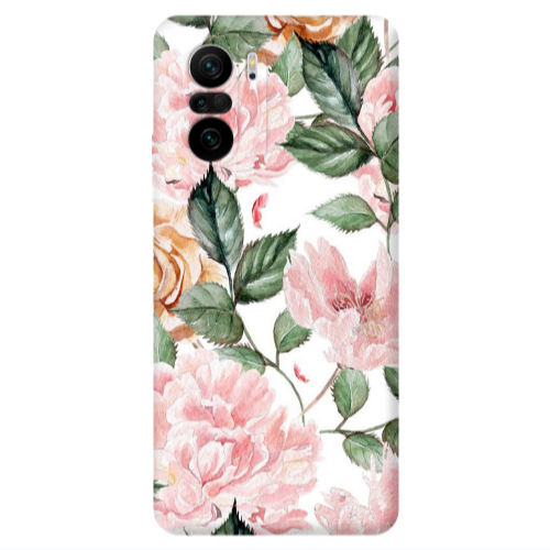 Xiaomi Poco F3 Pink rose and laves Transparent Silicone TPU Θήκη