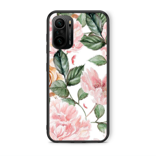 Xiaomi Poco F3 Pink rose and laves Black Glossy Θήκη