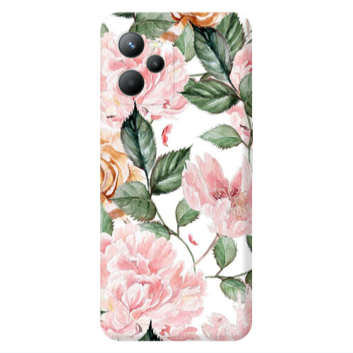 Realme C35 Pink rose and laves Transparent Silicone TPU Θήκη