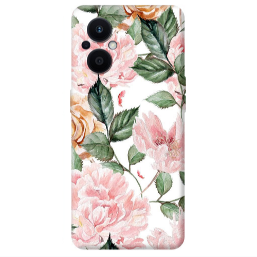 Oppo Reno 7 Lite Pink rose and laves Transparent Silicone TPU Θήκη