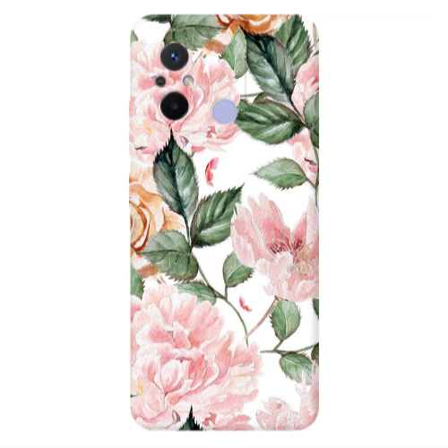 Xiaomi Redmi 12C Pink rose and laves Transparent Silicone TPU Θήκη