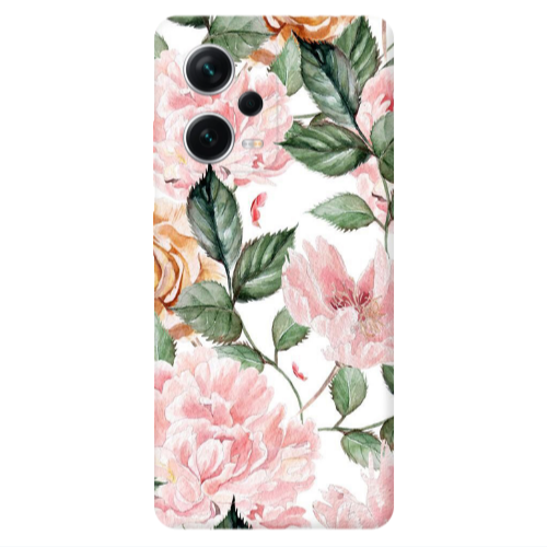 Xiaomi Redmi Note 12 5G Pink rose and laves Transparent Silicone TPU Θήκη