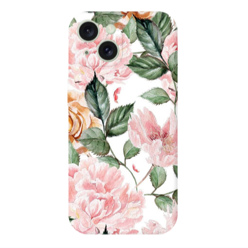 Apple iPhone 15 Plus Pink rose and laves Transparent Silicone TPU Θήκη