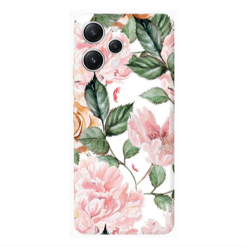 Xiaomi Redmi 12 Pink rose and laves Transparent Silicone TPU Θήκη