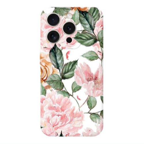 Apple iPhone 15 Pro Max Pink rose and laves Transparent Silicone TPU Θήκη