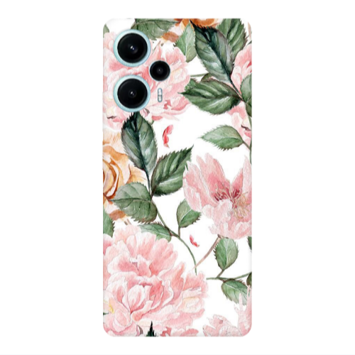 Xiaomi Poco F5 Pink rose and laves Transparent Silicone TPU Θήκη