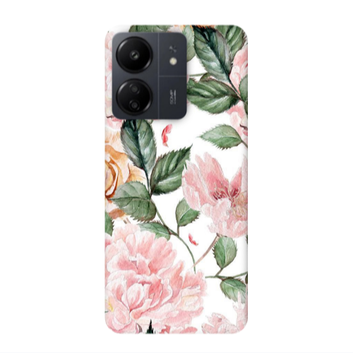 Xiaomi Redmi 13C Pink rose and laves Transparent Silicone TPU Θήκη