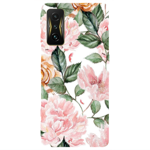 Xiaomi Poco F4 Gt Pink rose and laves Transparent Silicone TPU Θήκη