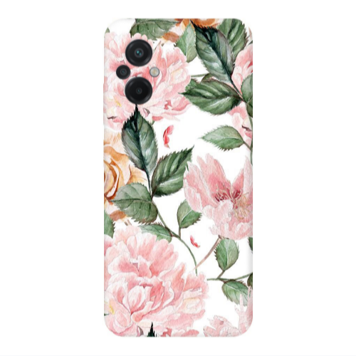 Xiaomi Poco M5 Pink rose and laves Transparent Silicone TPU Θήκη