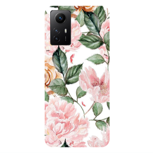 Xiaomi Redmi Note 12s Pink rose and laves Transparent Silicone TPU Θήκη