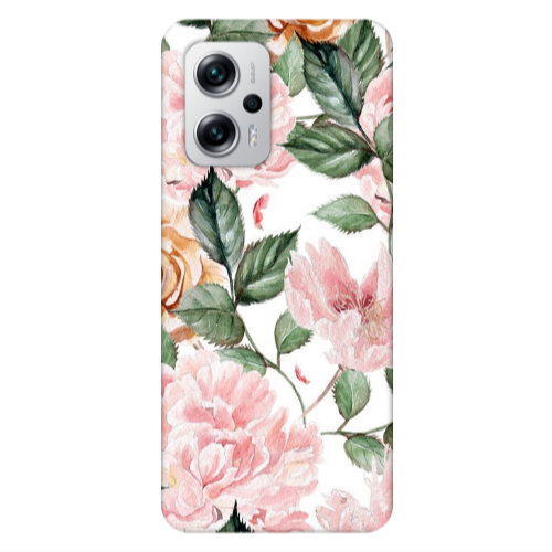 Xiaomi Poco X4 GT Pink rose and laves Transparent Silicone TPU Θήκη