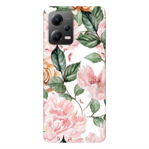 Xiaomi Poco X5 Pink rose and laves Transparent Silicone TPU Θήκη