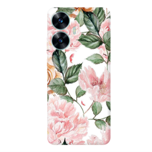 Realme C55 Pink rose and laves Transparent Silicone TPU Θήκη