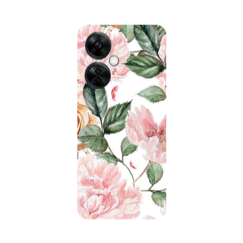 Oneplus Nord CE 3 Lite 5G Pink rose and laves Transparent Silicone TPU Θήκη