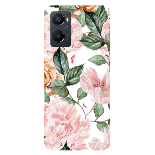 Oppo A 96 Pink rose and laves Transparent Silicone TPU Θήκη